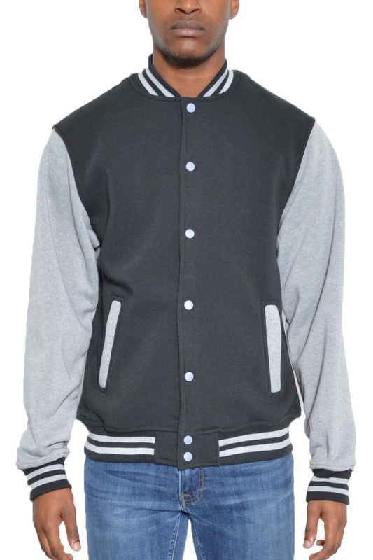 Fleece Snap Button Varsity Jacket