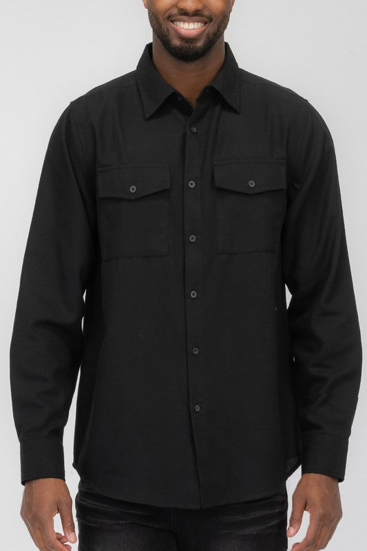 Solid Flannel Button Down Shirt