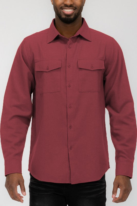 Solid Flannel Button Down Shirt