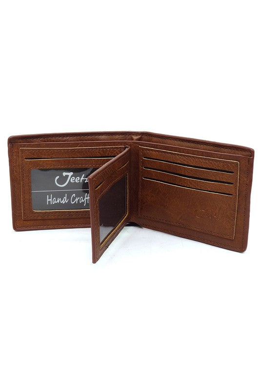 Bi-fold Leather Mens Wallet W/Zipper RFID