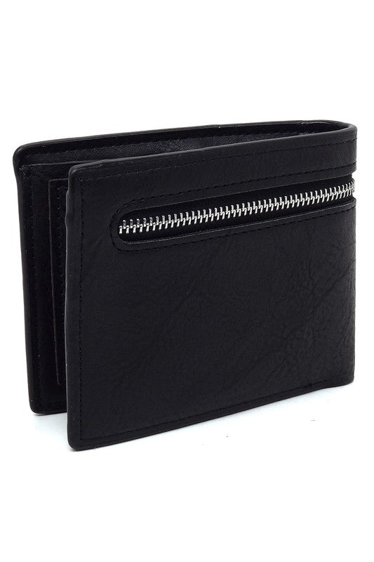 Bi-fold Leather Mens Wallet W/Zipper RFID